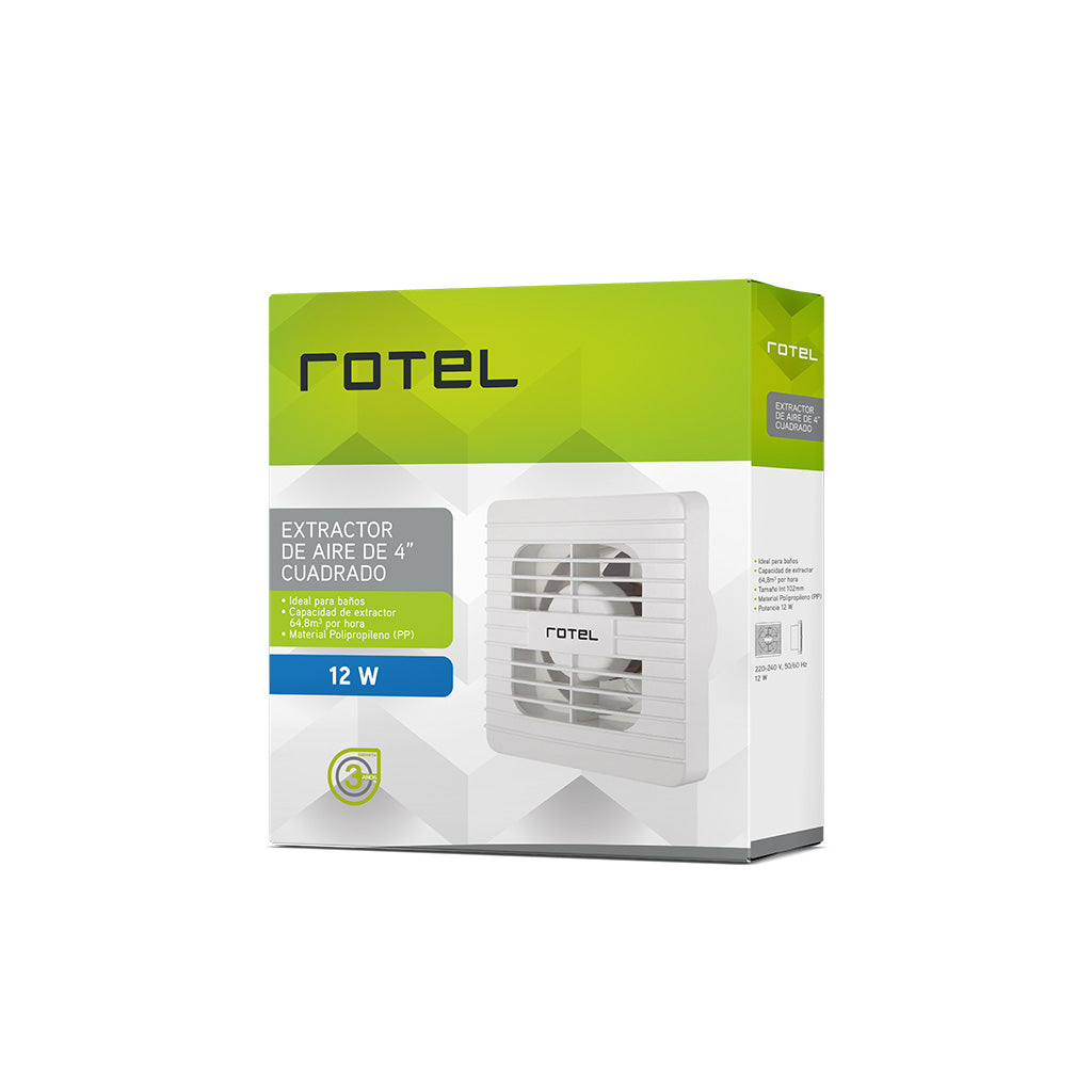 Extractor de Aire para Baño Rotel 4" 12 W Cuadrado