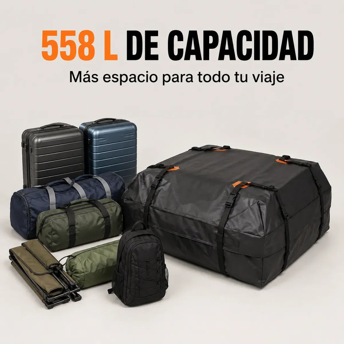 Bolso Portaequipaje Techo Auto Impermeable 558L de Capacidad + Alfombra Antideslizante