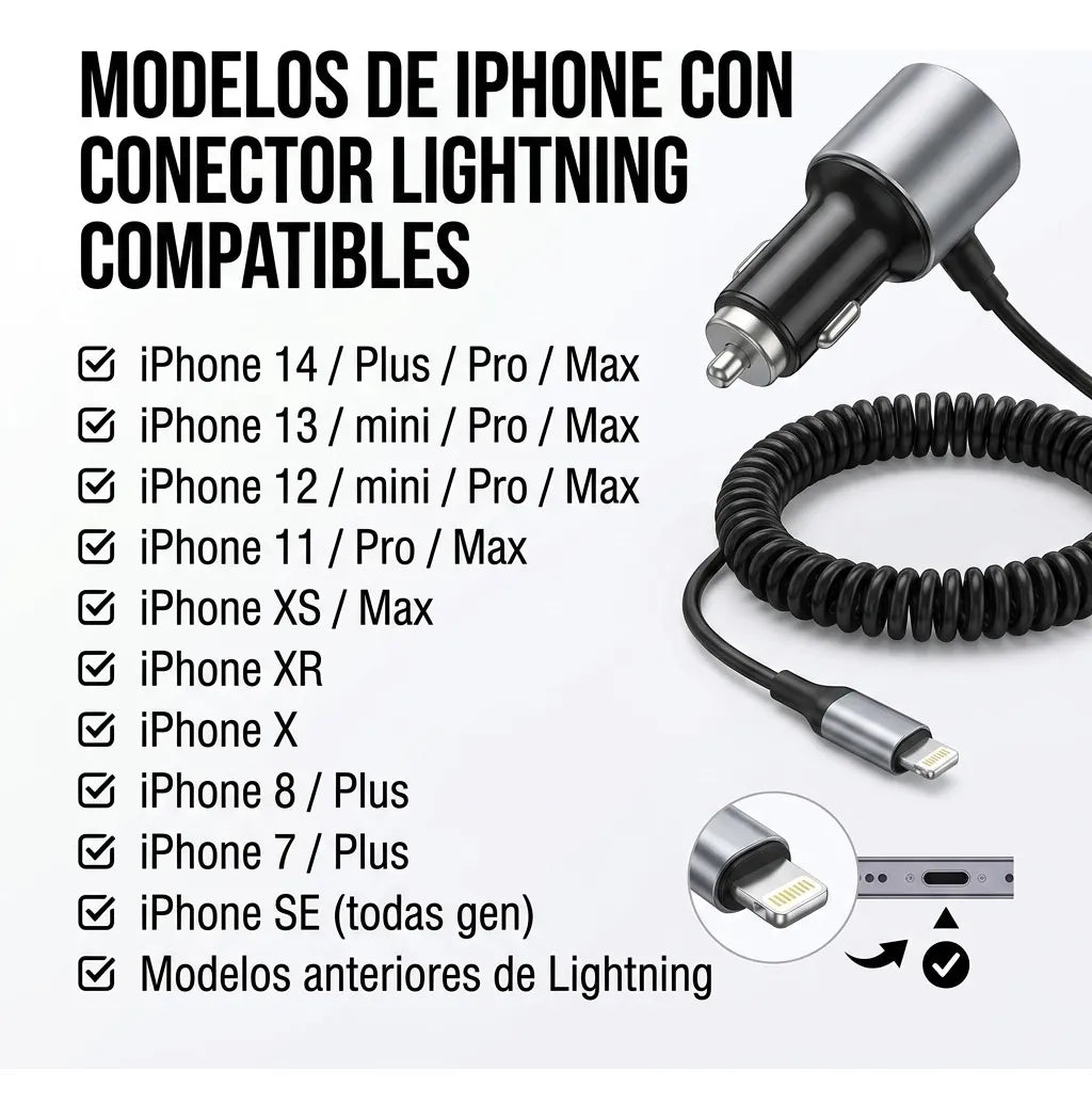 Cargador de Auto 12 V con Cable Lightning – Carga Rápida