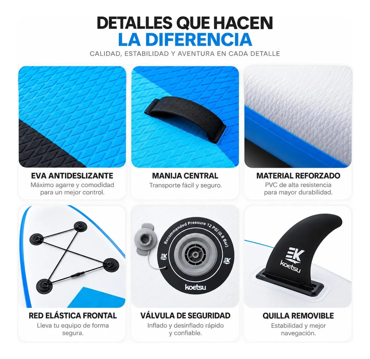 Tabla Stand Up Paddle Inflable Koetsu 3.20m | Kit Completo con Remo, Bomba y Mochila