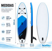 Tabla Stand Up Paddle Inflable Koetsu 3.20m | Kit Completo con Remo, Bomba y Mochila