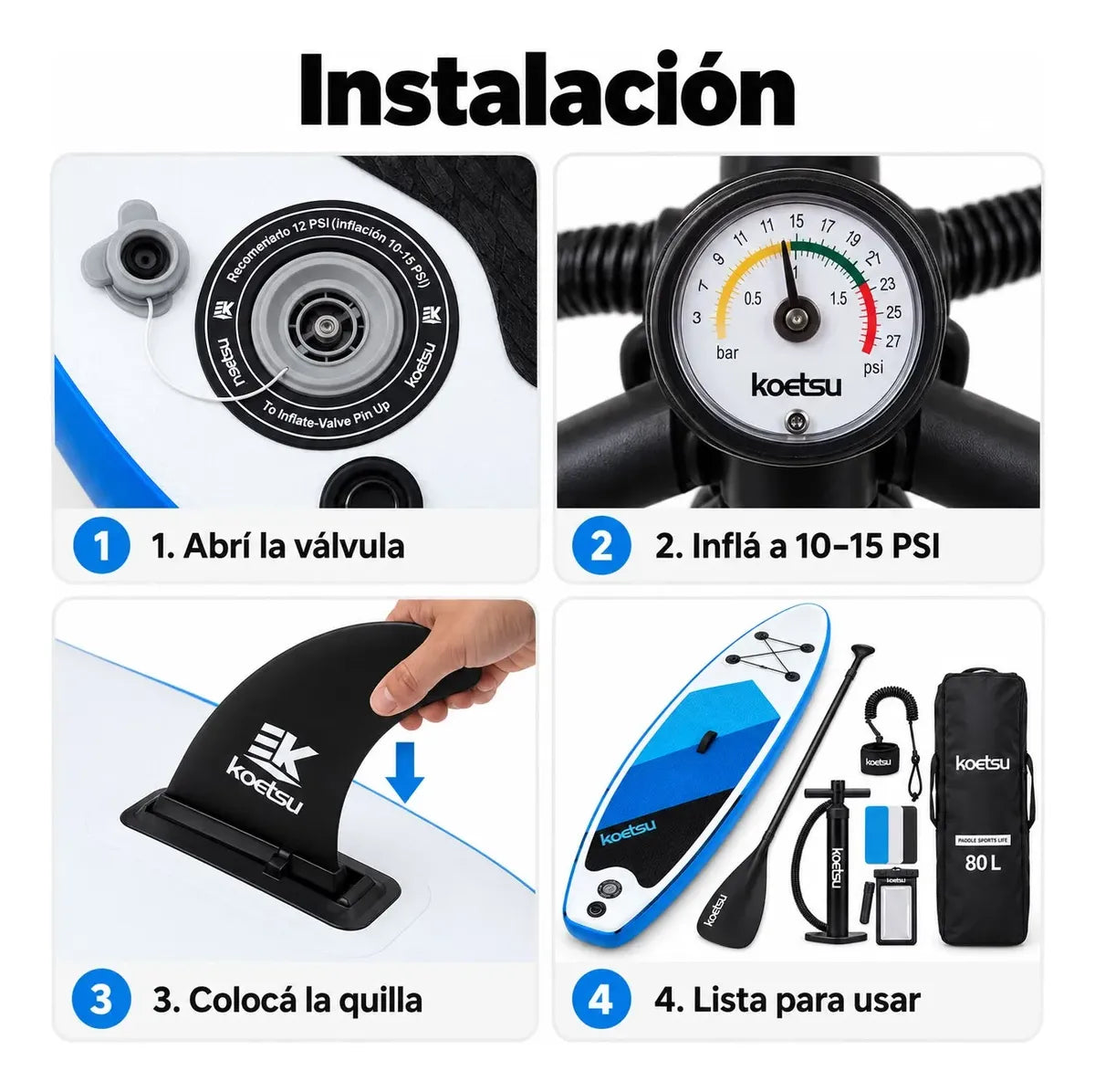 Tabla Stand Up Paddle Inflable Koetsu 3.20m | Kit Completo con Remo, Bomba y Mochila